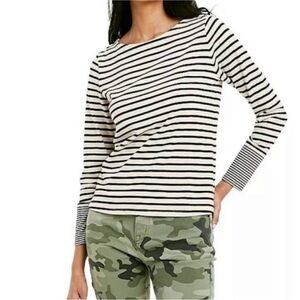 Nili Lotan x Target Striped Long Sleeve Top Small Cream Black Preppy Coastal